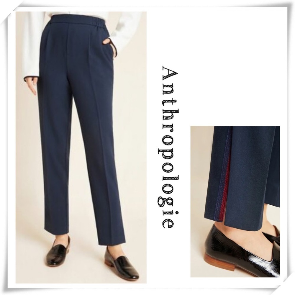 Anthropologie Copley Tapered Pants in Navy Blue Size S 9026JG